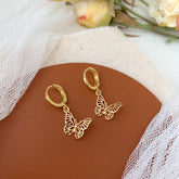 Gold Butterfly Huggie Hoop Earrings, Butterfly Earrings, Butterfly Charm Hoop Earrings, Small Butterfly Huggies, Mini Hoop Dangle Earrings